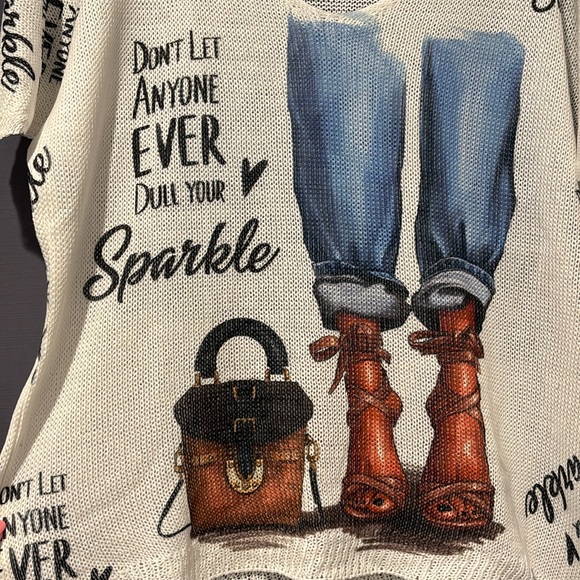 NEW Lightweight Graphic Top - Sparkle Handbag & Shoes One Size - Picture 4 of 6